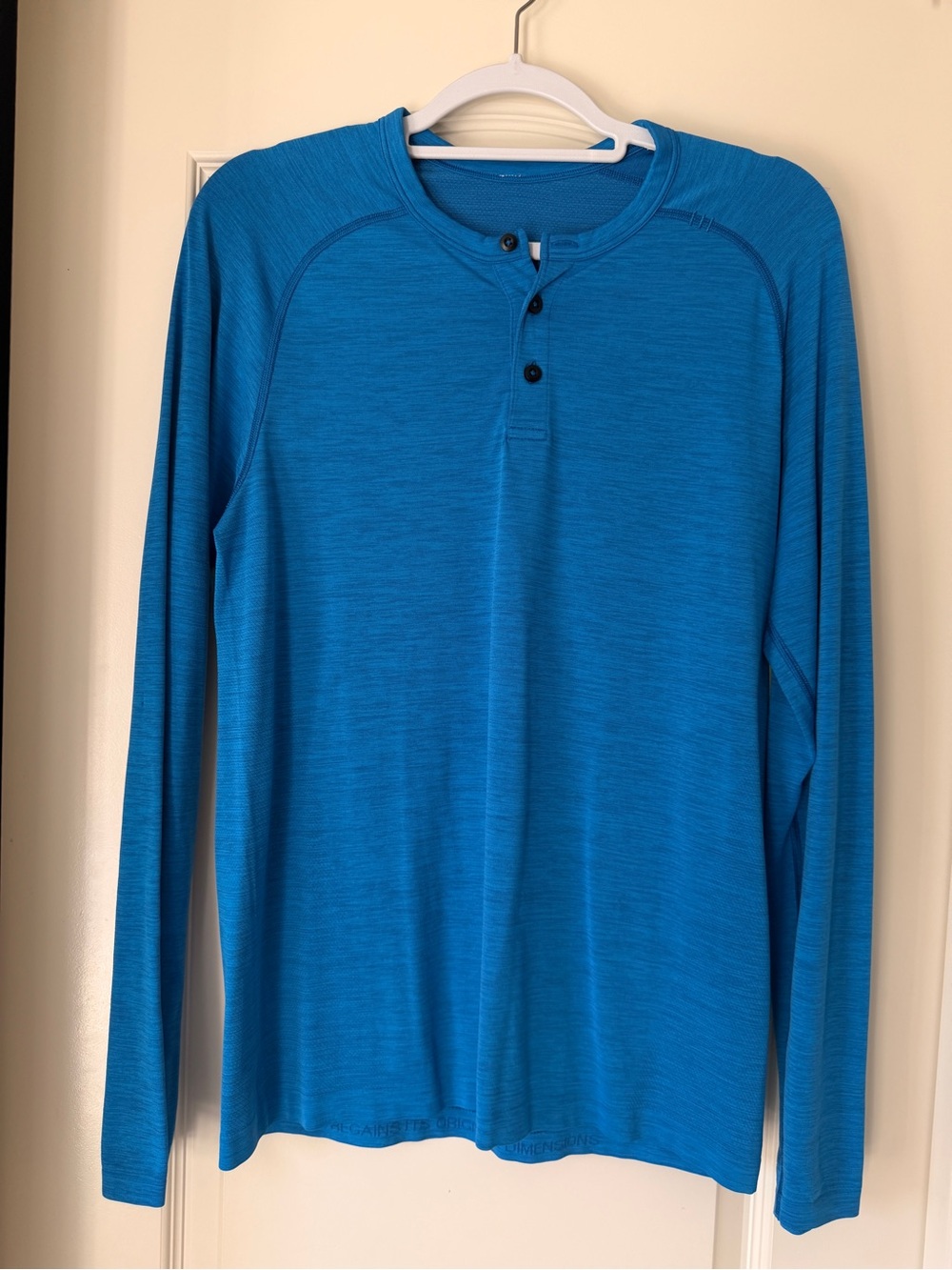lululemon athletica Men's Teal-Blue Long Sleeve Henley